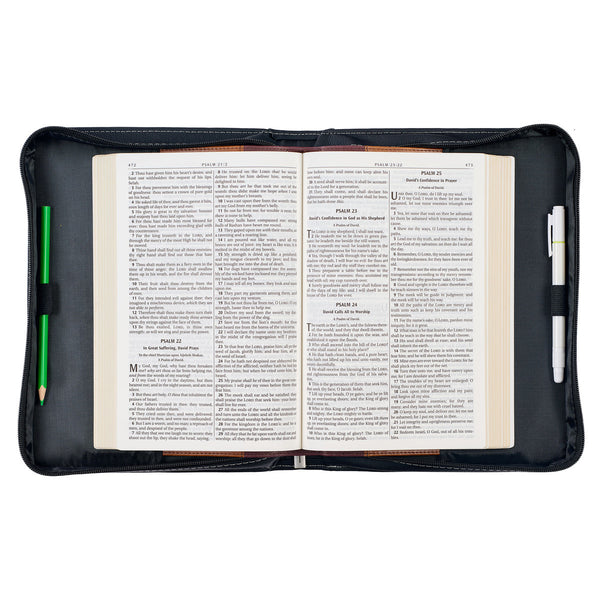 Walk by Faith Black and Gray Faux Leather Classic Bible Cover - 2 Corinthians 5:7