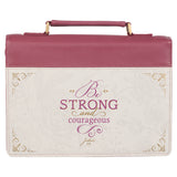 Strong and Courageous Topas Pink Faux Leather Fashion Bible Cover - Joshua 1:9