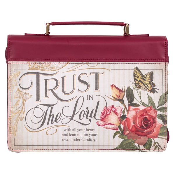 Trust in the LORD Floral Pomegranate Red Faux Leather Fashion Bible Cover - Proverbs 3:5