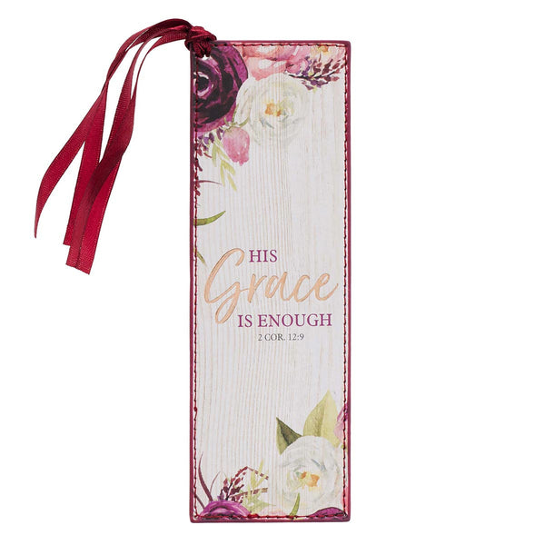 LuxLeather Pagemarker - His Grace is Enough Pink Plums 2 Corinthians 12:9