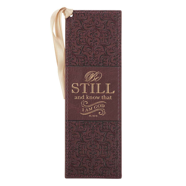 Faux Leather Bookmark - Be Still and Know (Brown)
