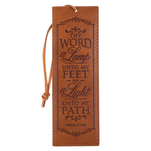 Thy Word is A Lamp Toffee Brown Faux Leather Bookmark - Psalm 119:105