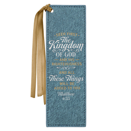 Be Strong and Courageous Butterscotch and Navy Faux Leather Bookmark - Joshua 1:9