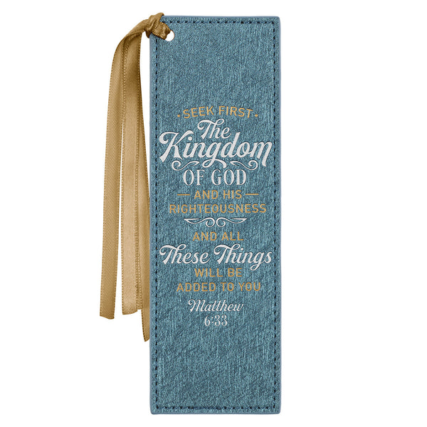 The Kingdom of God Metallic Blue Faux Leather Bookmark - Matthew 6:33