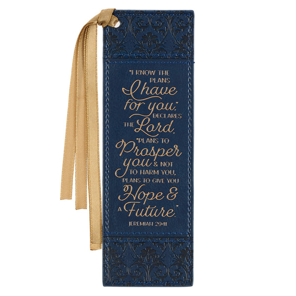 I Know The Plans Floral Trellis Blue Faux Leather Bookmark - Jeremiah 29:11