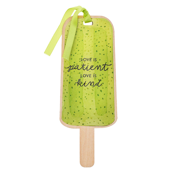 Premium Bookmark - Love is Patient Lime Green Popsicle Wood Bookmark - 1 Corinthians 13:4