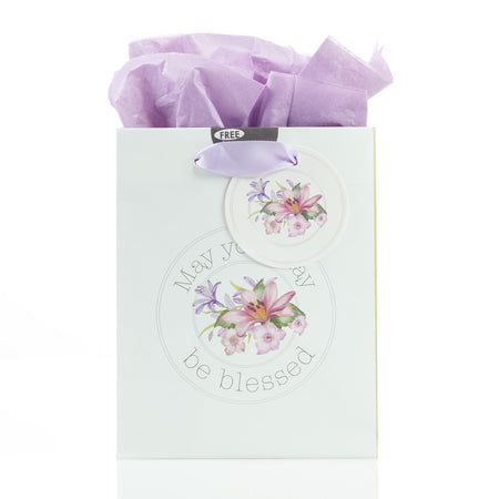 Happy Birthday Pink Flower Trellis Large Landscape Gift Bag Set with Card