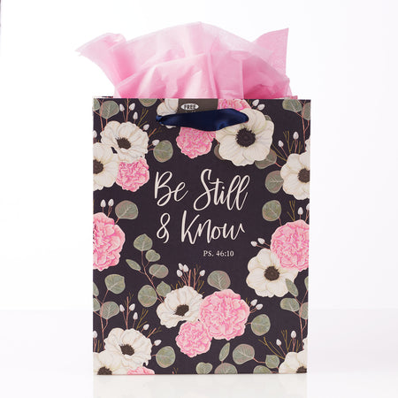 Medium Gift Bag in White and Blue with Tissue Paper - A Sweet friendship Proverbs 27:9