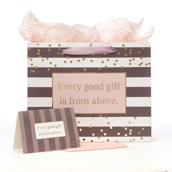 Every Good Gift Large Gift Bag Set with Card and Tissue Paper - James 1:17