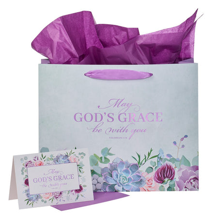 Blessed Purple Tulip Large Portrait Gift Bag with Card Set - Luke 1:45
