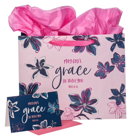 The Faithful Will Abound With Blessing Plum Rose Large Landscape Gift Bag Set with Card - Proverbs 28:20