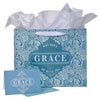 Teal Paisley God's Grace Large Landscape Gift Bag Set with Card