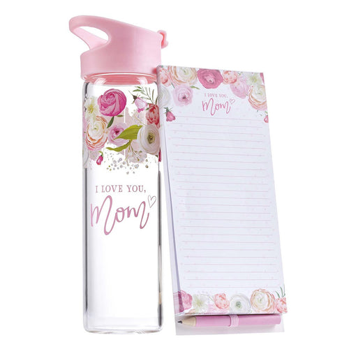I Love You, Mom Water Bottle and Notepad Gift Set for Women