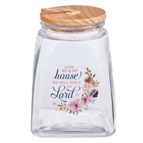 Me and My House Purple Floral Glass Gratitude Jar with Cards - Joshua 24:5