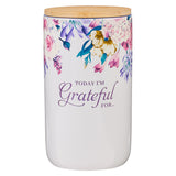 Today I'm Grateful For Purple Floral Ceramic Gratitude Jar with Cards