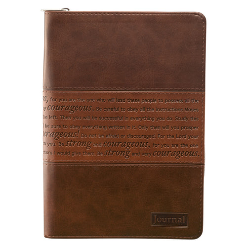 Strong and Courageous Zippered Classic LuxLeather Journal - Joshua 1:5-7