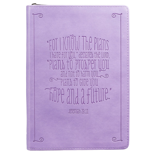 I Know the Plans Zippered Classic LuxLeather Journal in Lilac - Jeremiah 29:11