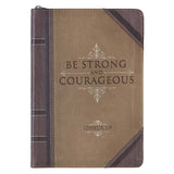 Strong and Courageous Antiqued Zippered Classic LuxLeather Journal - Joshua 1:9