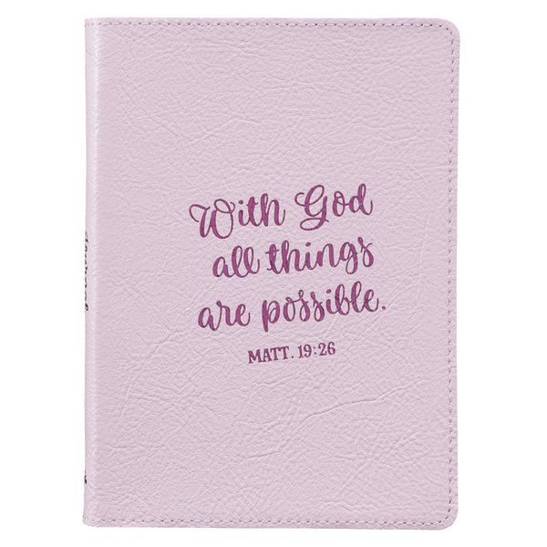 With God All Things Are Possible Handy-sized Full Grain Leather Journal - Matthew 19:26