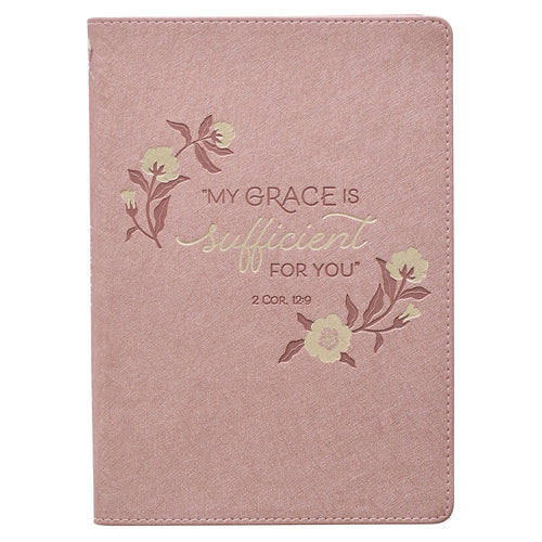 Sufficient Grace Pearlescent Dusty Rose Faux Leather Classic Journal - 2 Corinthians 12:9