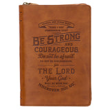 Be Strong Toffee Brown Faux Leather Classic Journal with Zippered Closure - Joshua 1:9