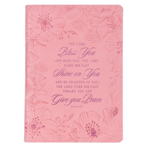 Bless You Pink Blossom Faux Leather Classic Journal with Zippered Closure - Numbers 6:24-25