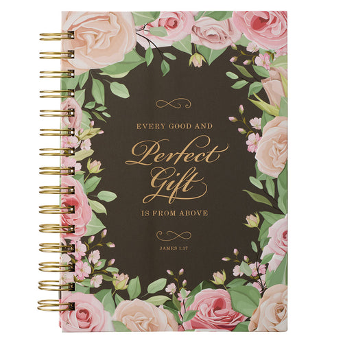 Perfect Gift Pink Rose Large Wirebound Journal - James 1:17