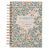 Sufficient Grace Teal Floral Large Wirebound Journal - 2 Corinthians 12:9