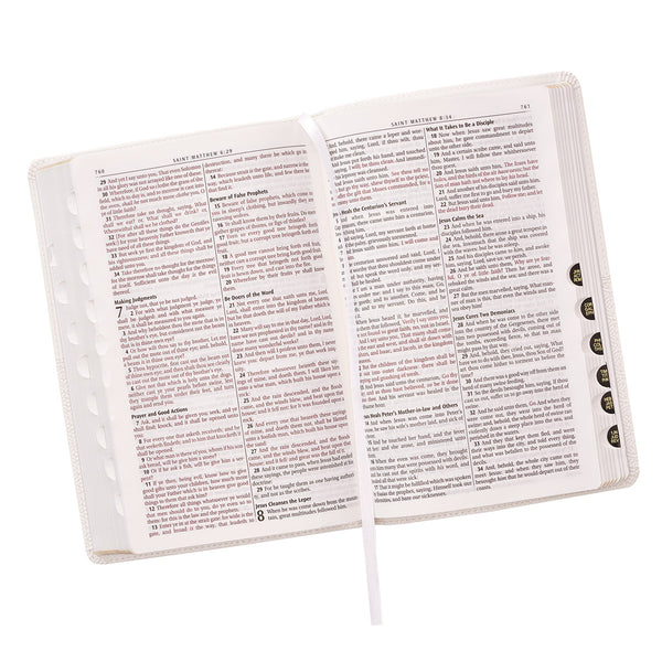White Faux Leather King James Version Deluxe Gift Bible with Thumb-index