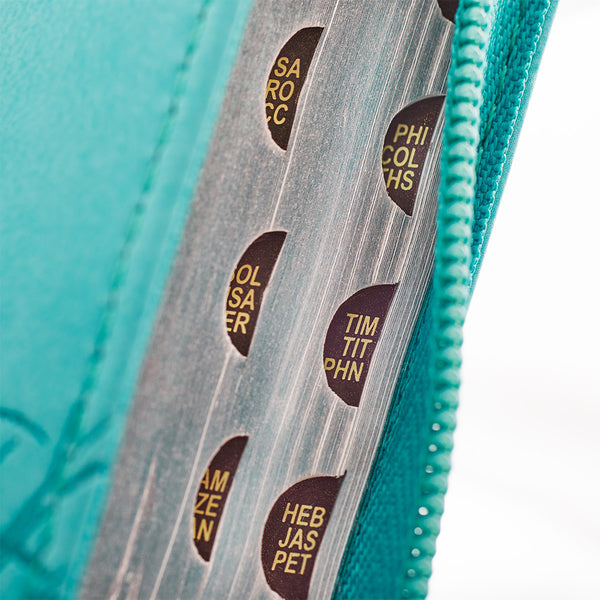 Turquoise Faux Leather Zippered KJV Deluxe Gift Bible with Thumb Index