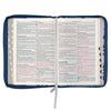 Blue Pearlized Floral Faux Leather Large Print Thinline K J V Bible with Zippered Closure and Thumb Index