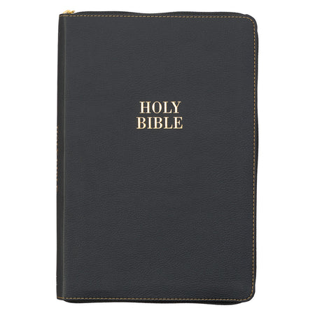 Gray and Black Faux Leather KJV Deluxe Gift Bible with Thumb Index and Zippered Closure
