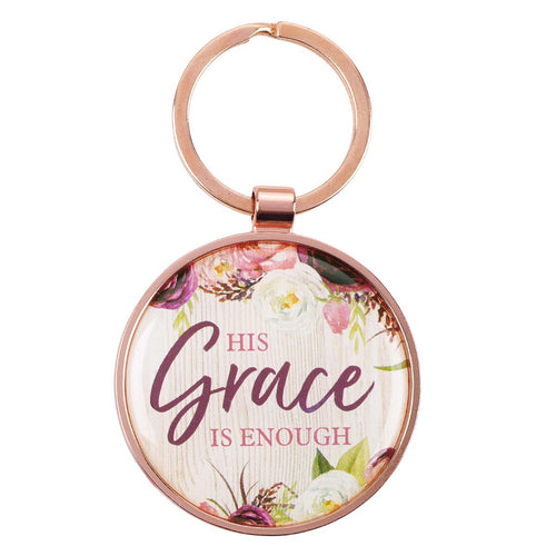His Grace is Enough Keyring in a Tin in Pink Plum - 2 Corinthians 12:9
