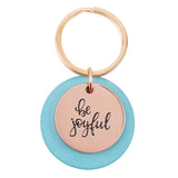 Be Joyful Rose Gold Keyring with Teal Disc