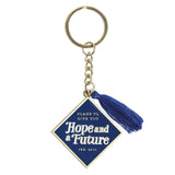 Metal Graduation Keyring with Tassel in Gift Tin - Hope and a Future Navy Jeremiah 29:11