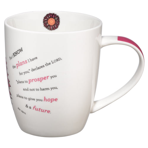 Coffee Mug with Pink Flower - I know the Plans Jeremiah 29:11