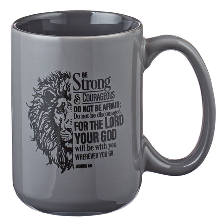 Strong and Courageous Black Lion Ceramic Coffee Mug - Joshua 1:9