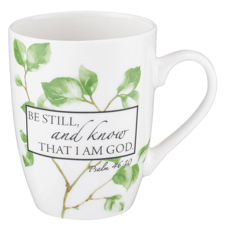Be Still White Marbled Ceramic Coffee Mug - Psalm 46:10