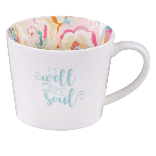 Ceramic Mug in White with Floral Interior - Well With My Soul