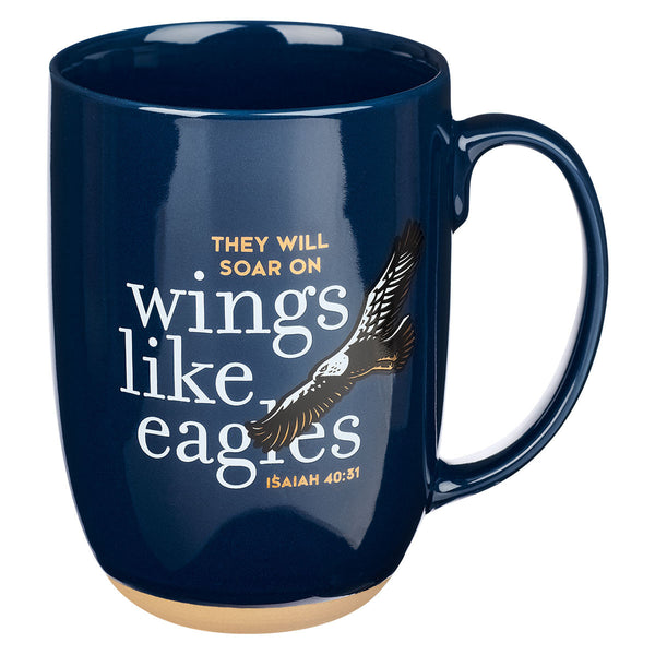 On Eagle's Wings Navy Blue Ceramic Coffee Mug - Isaiah 40:31