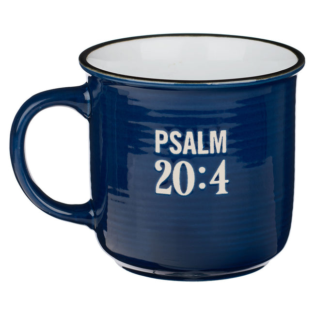 Desires of Your Heart Blue Ceramic Camp Style Mug- Psalm 20:4