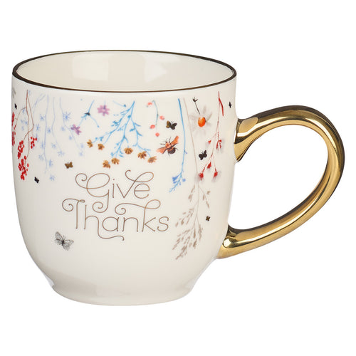 Give Thanks Topsy-Turvy Wildflowers Ceramic Mug - 1 Thessalonians 5:18
