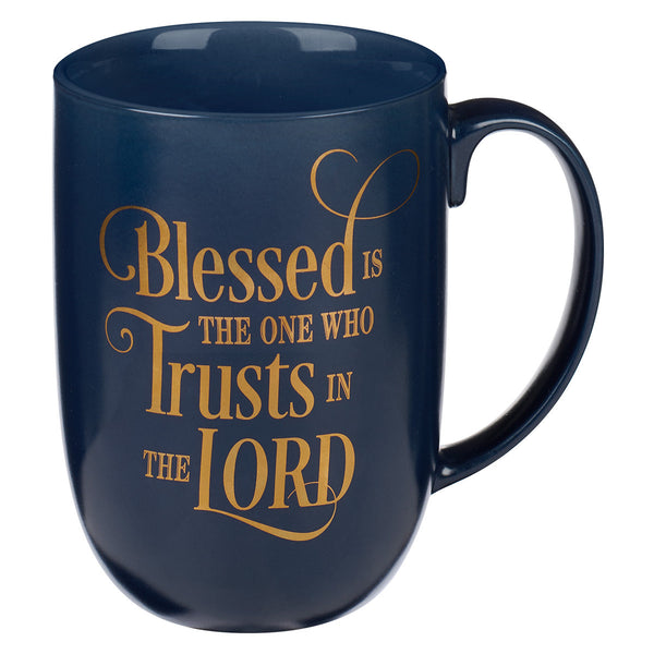Blessed Is The One Navy Ceramic Coffee Mug - Jeremiah 17:7