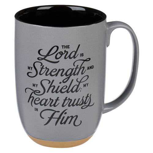 My Strength and Shield Gray Ceramic Coffee Mug with Exposed Clay Base - Psalm 28:7