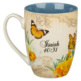 Hope in the LORD Mediterranean Blue Floral Ceramic Mug - Isaiah 40:31