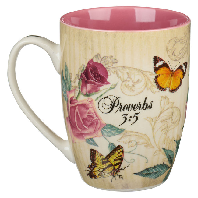 Trust In The Lord Blush Pink Floral Ceramic Mug - Proverbs 3:5