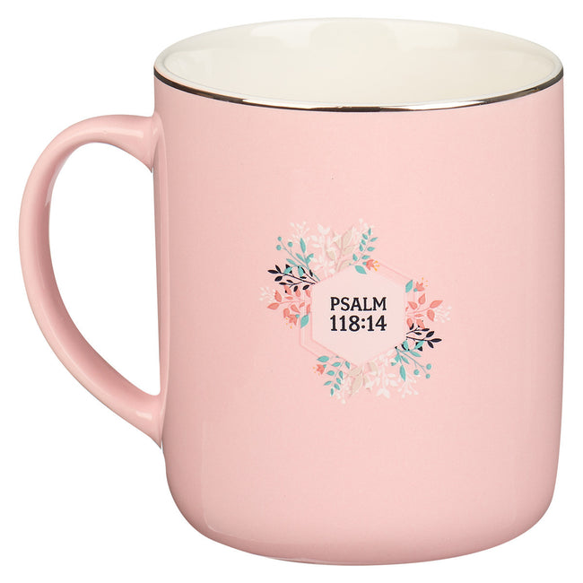 My Strength and My Song Pink Hexagon Ceramic Mug - Psalm 118:14
