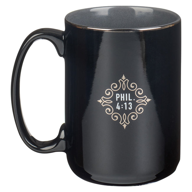 All Things Black and Silver Ceramic Coffee Mug - Philippians 4:13