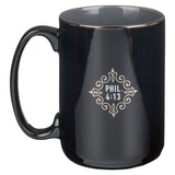 All Things Black and Silver Ceramic Coffee Mug - Philippians 4:13