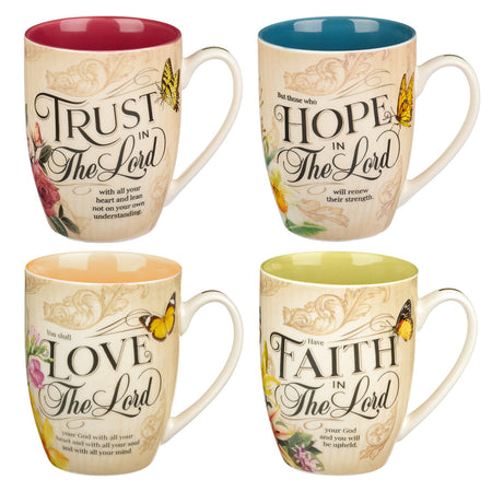 Faith Hope and Love Petite Floral Mug Set